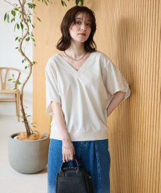 Green Parks 深Ｖネックミニ裏毛フレンチスリーブプルオーバー