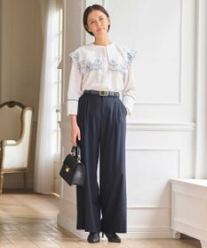 自由区 S 【2WAY・洗える】コードエンブロイダリー襟付き ブラウス