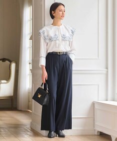 自由区 S 【2WAY・洗える】コードエンブロイダリー襟付き ブラウス