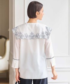 自由区 S 【2WAY・洗える】コードエンブロイダリー襟付き ブラウス