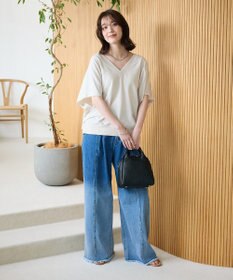 Green Parks 深Ｖネックミニ裏毛フレンチスリーブプルオーバー