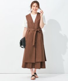 自由区 【接触冷感・速乾・UVカット・撥水・防シワ】リネンライクツイル ロングジレ