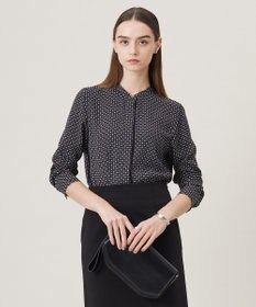 ICB L 【UVケア・速乾・洗える】BackSatinAmunzen バンドカラーブラウス