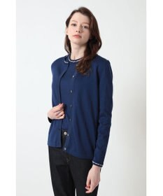 DAKS チェックジャカードコットンクルーネックカーデ