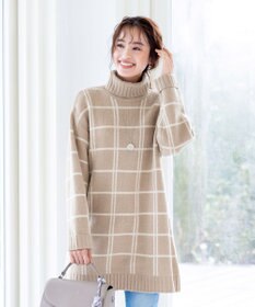 Tiaclasse L 【洗える】チェックジャガードニットチュニック