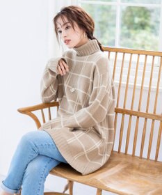 Tiaclasse L 【洗える】チェックジャガードニットチュニック