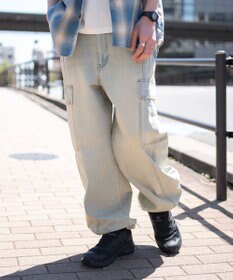 WEGO 【SMLサイズ展開/ウエスト紐】イージー3Dバレルレッグデニムカーゴパンツ