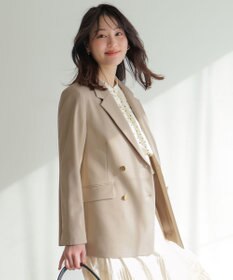 ANY SIS 褒めらレディストレッチ テーラード ジャケット ベージュシャンブレー