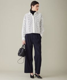 ICB 【洗える】ストライプエンブロイダリー クロップドシャツ