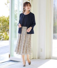 Tiaclasse 【洗える】異素材を組み合わせた花柄ドッキングワンピース