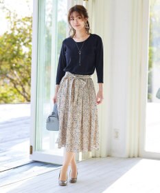 Tiaclasse 【洗える】異素材を組み合わせた花柄ドッキングワンピース