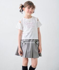 ANY KIDS 【洗濯機可能】肩あき ロゴ刺繍Tシャツ