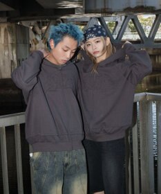 WEGO 【ユニセックス着用ITEM】ダメージアップリケレイヤードZIPパーカー