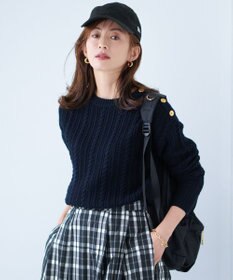 23区 【洗える】ウールコード 肩ボタンケーブル柄 ニット