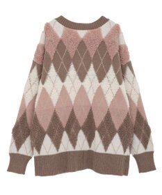 earth music&ecology ループ編みアーガイルカーディガン