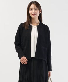 J.PRESS LADIES ジャガード ニット ジャケット ネイビー系