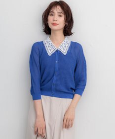 組曲 【WEB限定】レーシーニット レース襟付き カーディガン