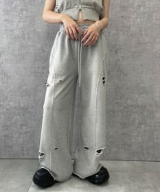 WEGO 【ウエストゴム】ヴィンテージウォッシュスウェットワイドパンツ