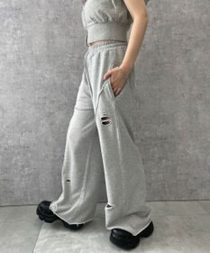 WEGO 【ウエストゴム】ヴィンテージウォッシュスウェットワイドパンツ