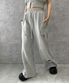 WEGO 【ウエストゴム】ヴィンテージウォッシュスウェットワイドパンツ