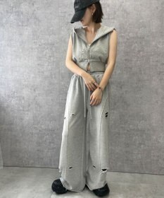 WEGO 【ウエストゴム】ヴィンテージウォッシュスウェットワイドパンツ