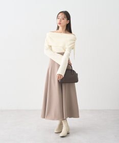 earth music&ecology リボンギャザーオフショルニットプルオーバー