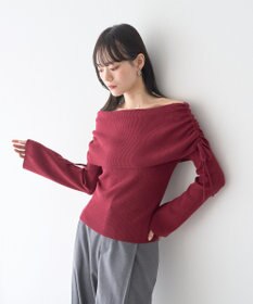 earth music&ecology リボンギャザーオフショルニットプルオーバー