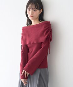 earth music&ecology リボンギャザーオフショルニットプルオーバー