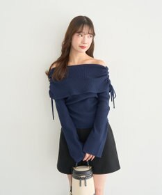 earth music&ecology リボンギャザーオフショルニットプルオーバー