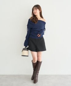 earth music&ecology リボンギャザーオフショルニットプルオーバー