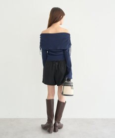 earth music&ecology リボンギャザーオフショルニットプルオーバー