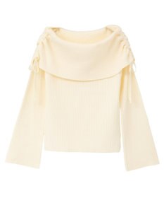 earth music&ecology リボンギャザーオフショルニットプルオーバー