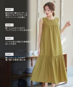 Tiaclasse 【小倉優子さん着用・洗える・XSサイズ】麻調ピンタックロングワンピース