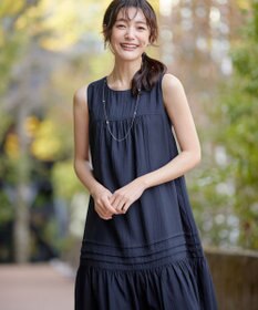 Tiaclasse 【小倉優子さん着用・洗える・XSサイズ】麻調ピンタックロングワンピース