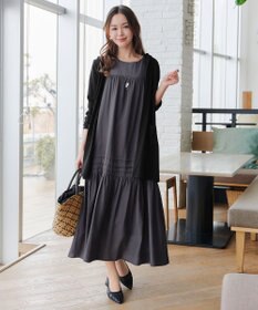 Tiaclasse 【小倉優子さん着用・洗える・XSサイズ】麻調ピンタックロングワンピース