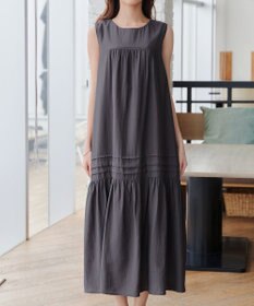 Tiaclasse 【小倉優子さん着用・洗える・XSサイズ】麻調ピンタックロングワンピース