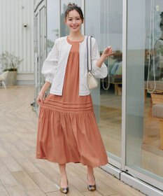 Tiaclasse 【小倉優子さん着用・洗える・XSサイズ】麻調ピンタックロングワンピース