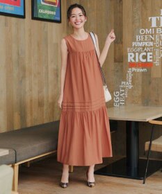 Tiaclasse 【小倉優子さん着用・洗える・XSサイズ】麻調ピンタックロングワンピース