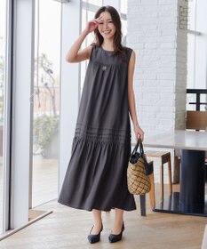 Tiaclasse 【小倉優子さん着用・洗える・XSサイズ】麻調ピンタックロングワンピース
