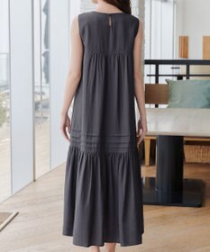 Tiaclasse 【小倉優子さん着用・洗える・XSサイズ】麻調ピンタックロングワンピース