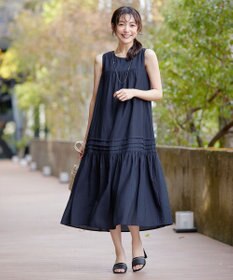 Tiaclasse 【小倉優子さん着用・洗える・XSサイズ】麻調ピンタックロングワンピース