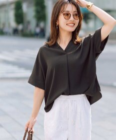 23区 L ストレッチジョーゼット キーネック ブラウス ダークブラウン系