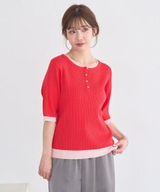 earth music&ecology ヘンリーネック半袖ニットプルオーバー
