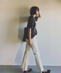 woadblue ブーティフレア ストレッチデニムパンツ ホワイト