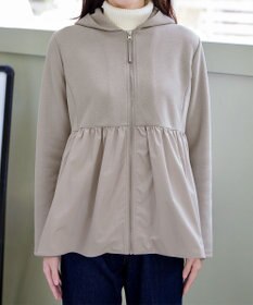 Tiaclasse L 【洗える】異素材ジップフレアパーカー