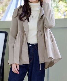 Tiaclasse L 【洗える】異素材ジップフレアパーカー