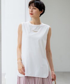 23区 【新色追加/洗える】コットンベアジャージー ノースリーブ Tシャツ ホワイト系