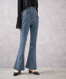 WEGO ハイウエストストレッチフレアデニムパンツ