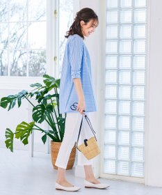 Tiaclasse L 【洗える】リボンスリーブストライプチュニックブラウス