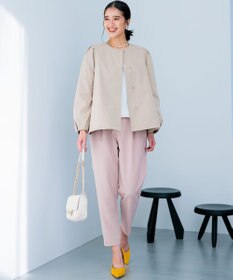 組曲 S コットンライクツイル ノーカラーショート丈コート